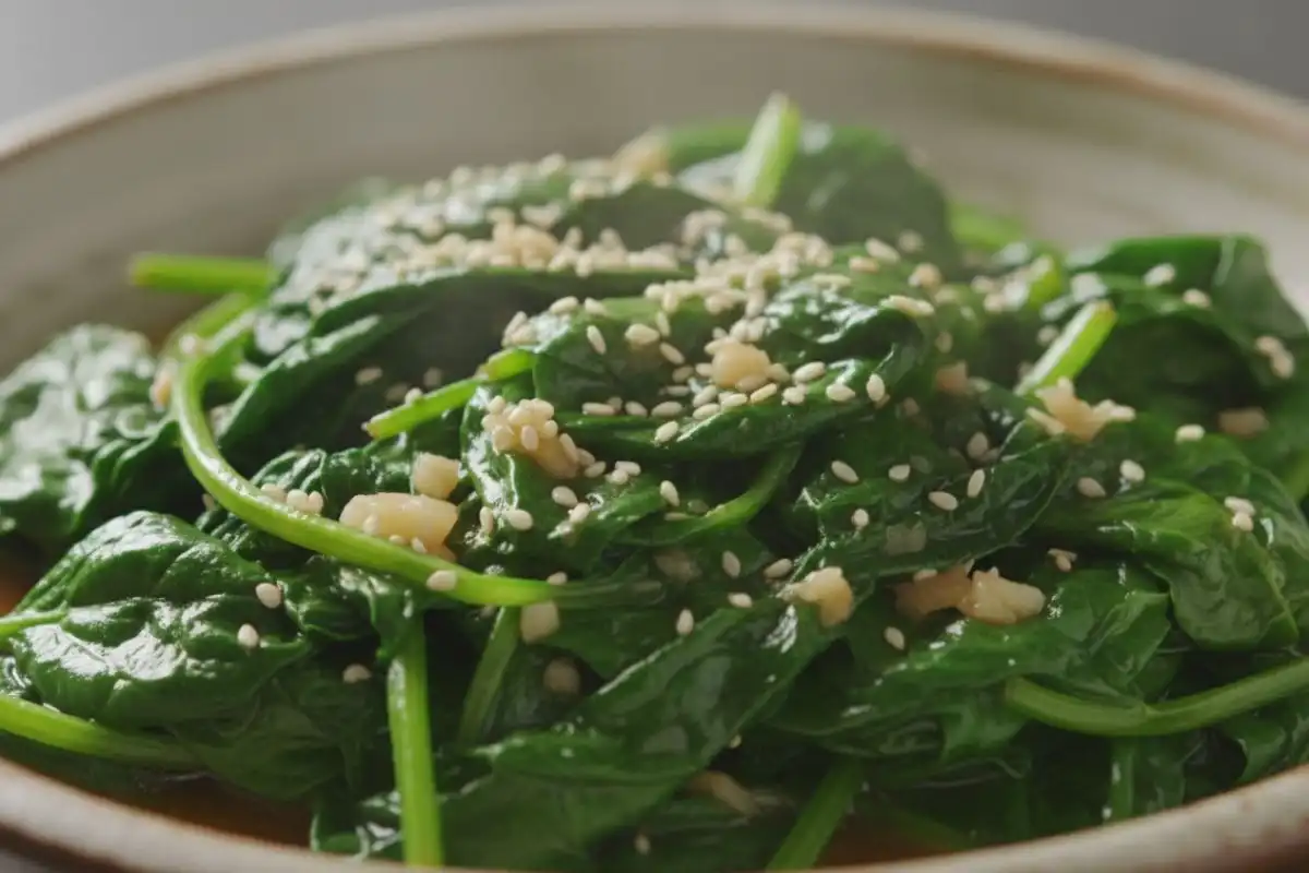 Wok-tossed spinach with soy garlic sauce.