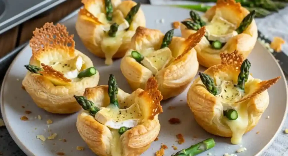 Asparagus Frico Tartlets with Brie are Italian-inspired puff pastry appetizers filled with creamy Brie