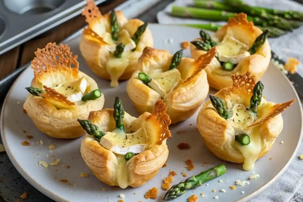 Asparagus Frico Tartlets with Brie are Italian-inspired puff pastry appetizers filled with creamy Brie