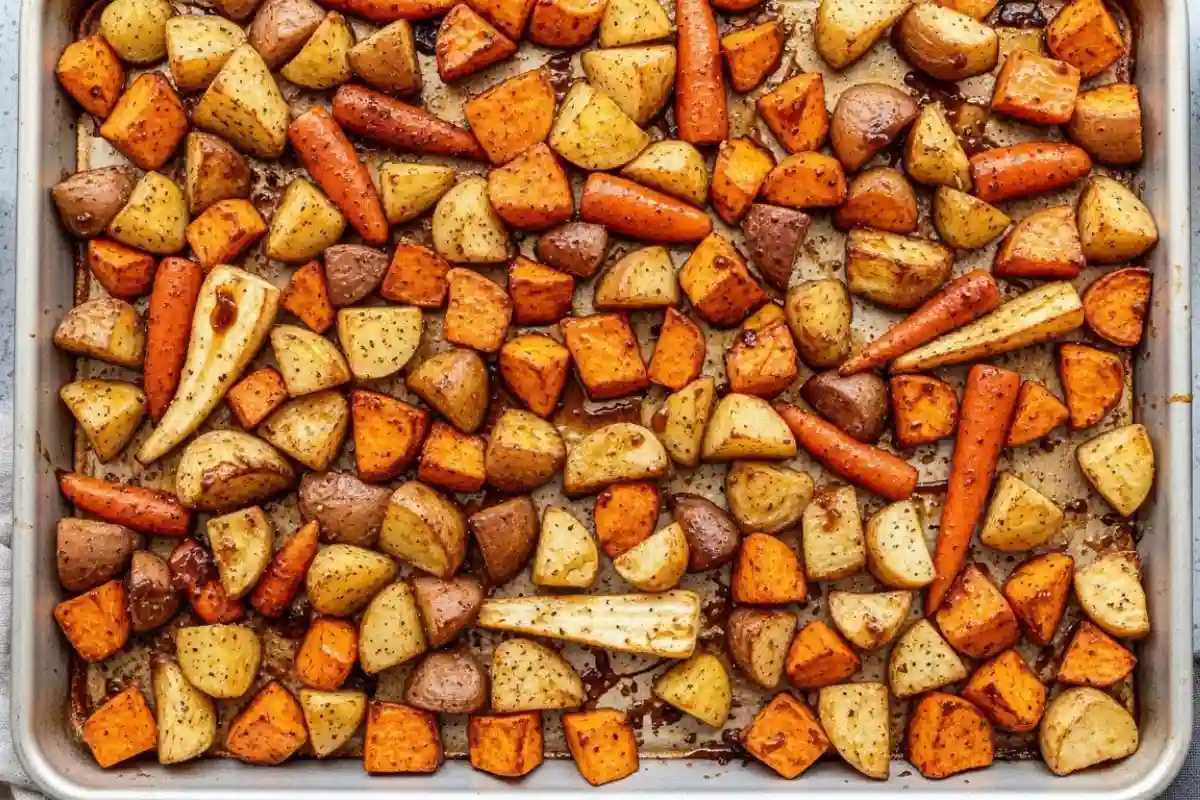 Potatoes sweet potatoes parsnips carrots rutabaga chili sauce baked sticky.