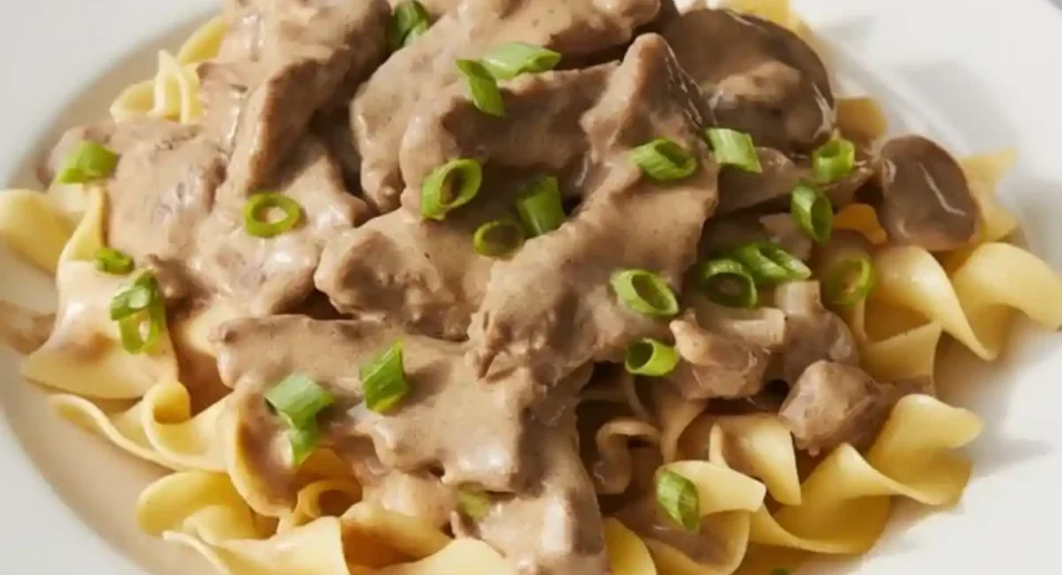 This Beef Stroganoff recipe features tender beef, savory mushrooms, and a creamy sauce.