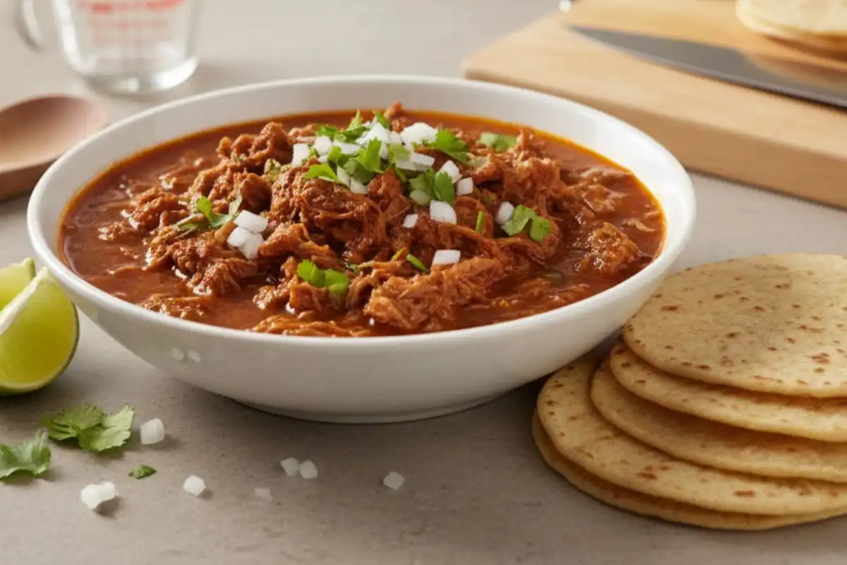 Slow-braised goat in a rich red chile adobo, served with its own consomé for classic Mexican birria tacos