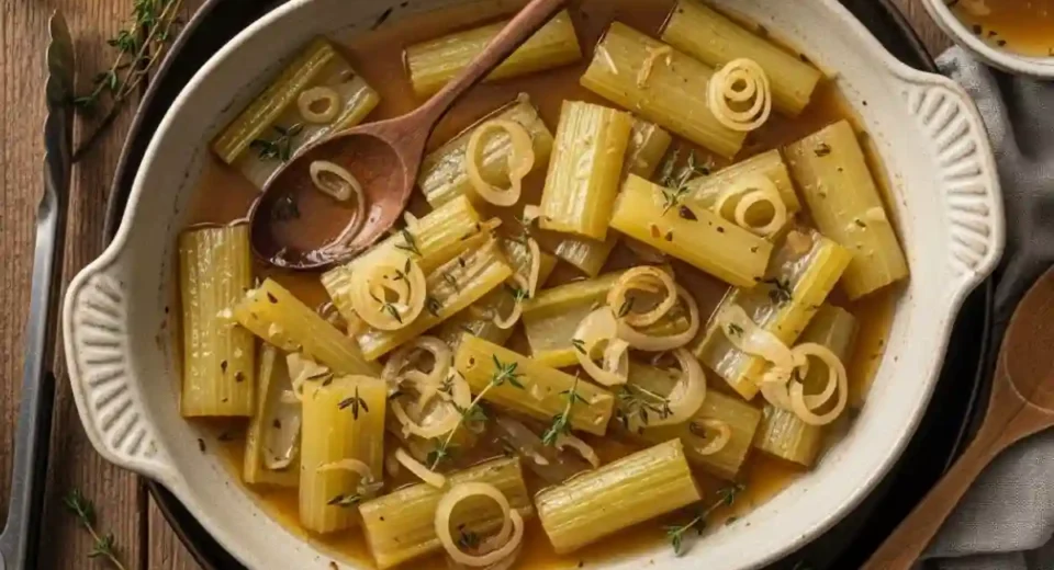 Braised Celery Hearts with Shallots and Thyme is a French-style side dish