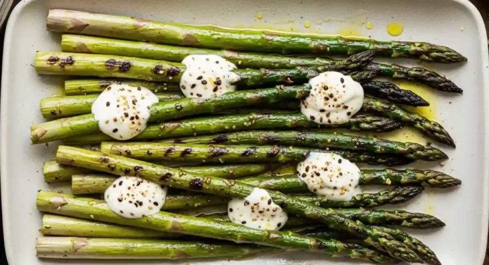 Charred Asparagus Za’atar with Lemon Yogurt is a Middle Eastern-style side dish