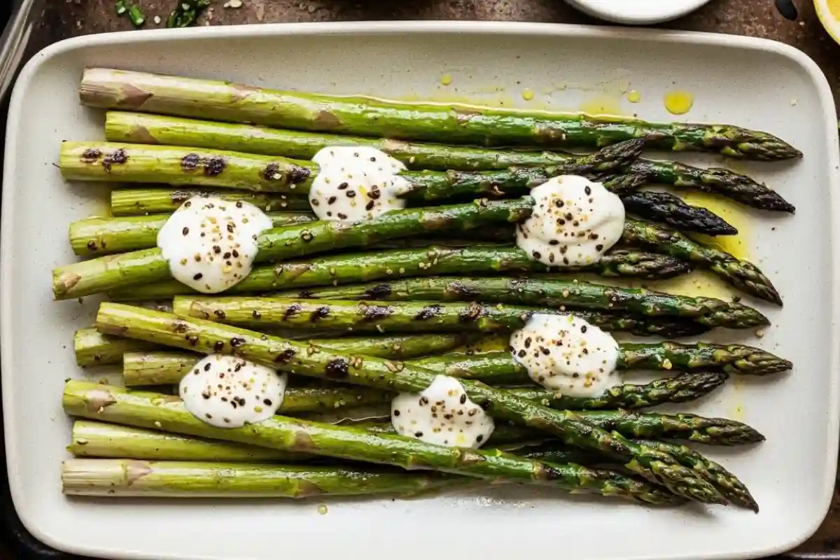 Charred Asparagus Za’atar with Lemon Yogurt is a Middle Eastern-style side dish