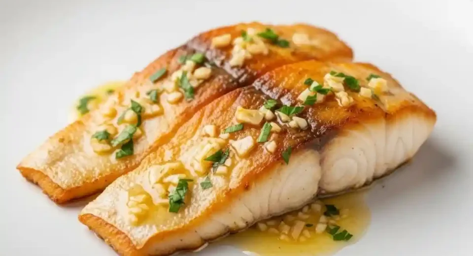 Tender Chilean sea bass cooked in a savory garlic butter sauce.