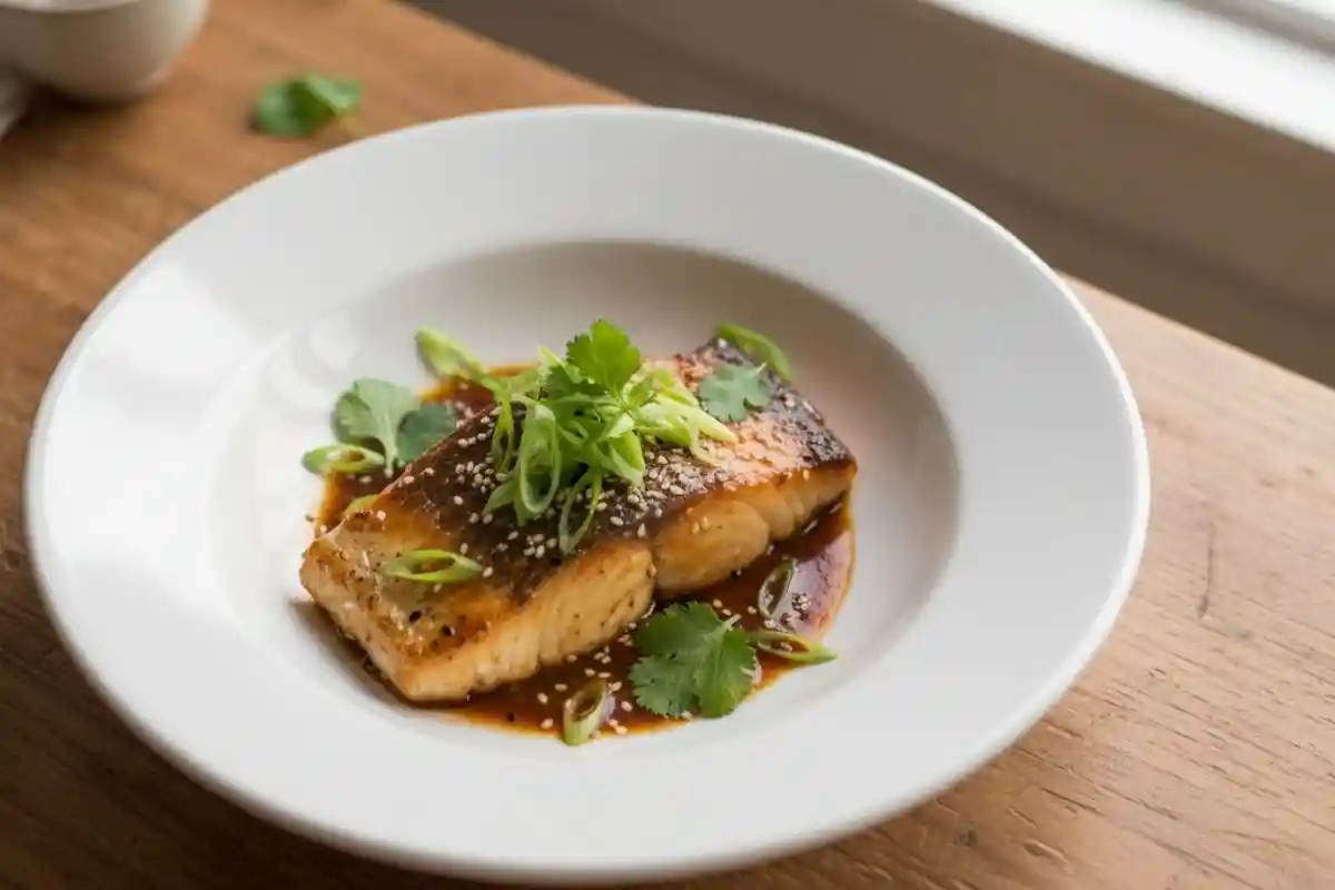 A savory Chinese-style roasted fish made with tender barramundi, marinated in soy sauce, ginger, and garlic, then roasted to crispy perfection.