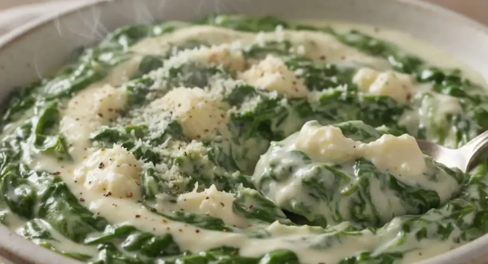 Steakhouse-style creamed spinach with garlicky cheese sauce.
