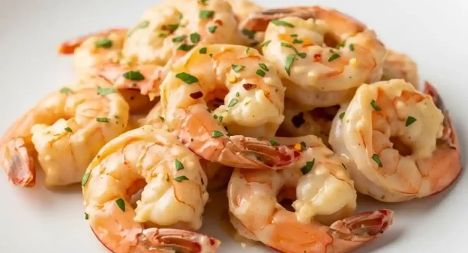 Tender shrimp cooked in a rich, creamy garlic sauce, perfect for a quick and indulgent meal.