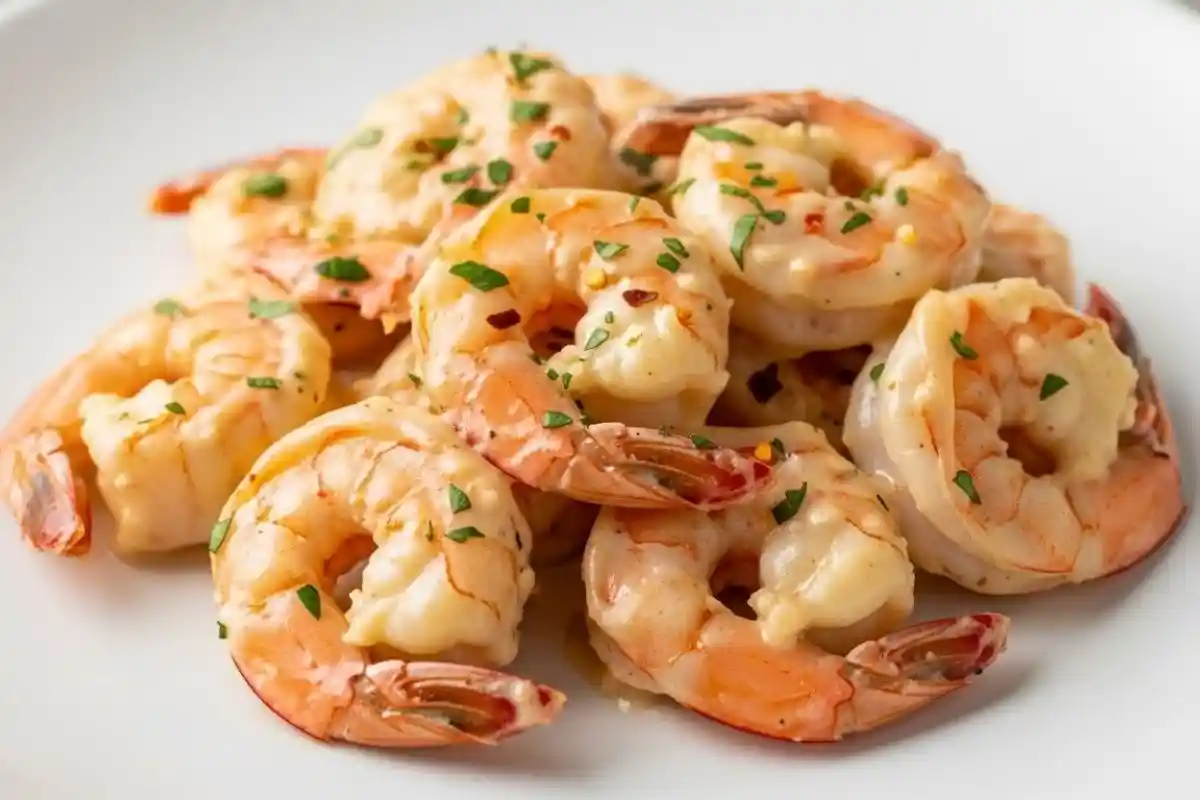 Tender shrimp cooked in a rich, creamy garlic sauce, perfect for a quick and indulgent meal.