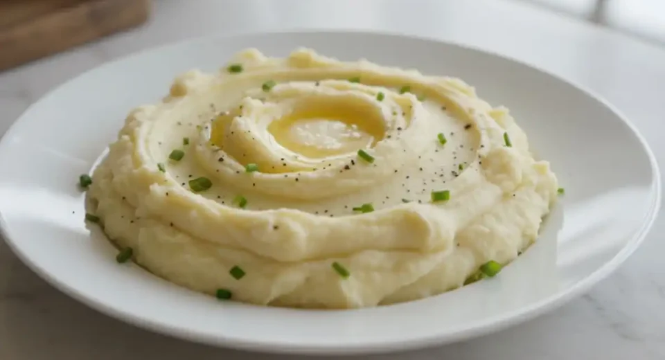 Boiled russets mashed butter milk smooth.