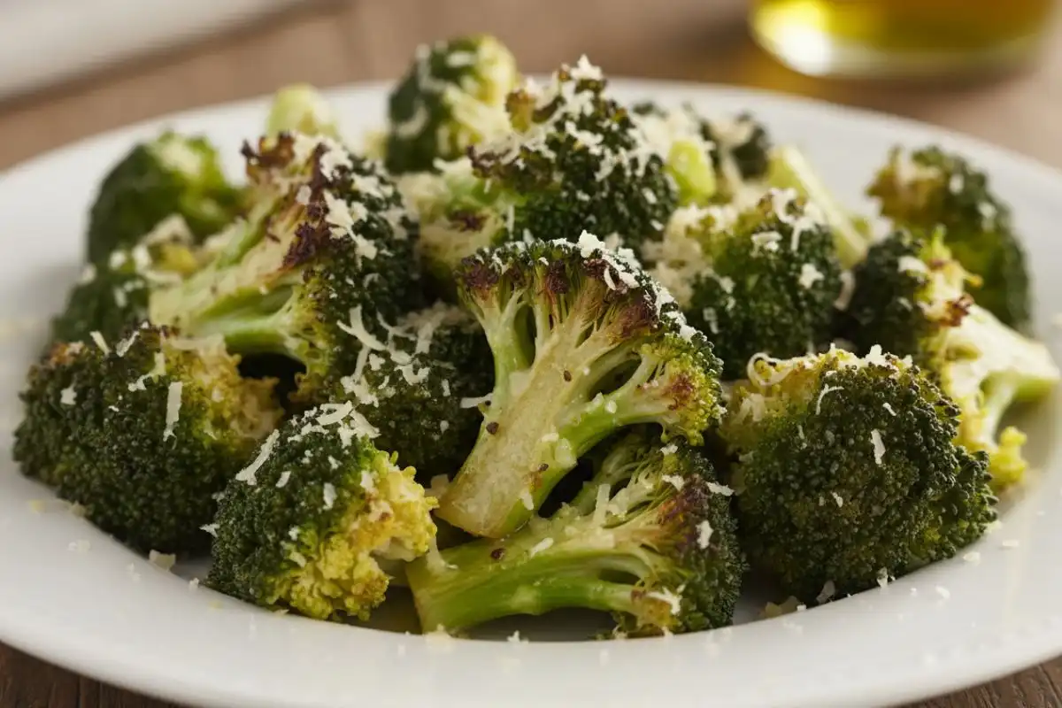 Charred edge broccoli roasted with garlic parm zing.