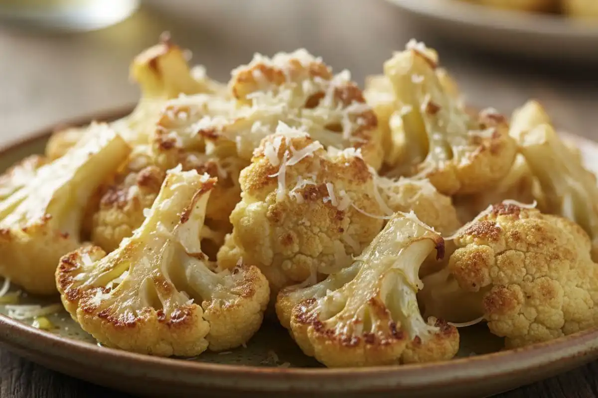 Golden roasted florets garlicky parmesan crisp.