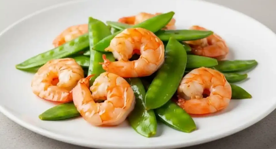 A quick and flavorful stir fry featuring tender shrimp and crisp snow peas in a savory garlic-ginger sauce.