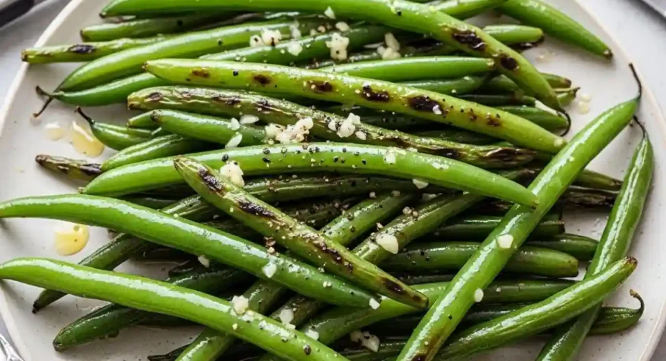 Roasted green beans in garlic butter.