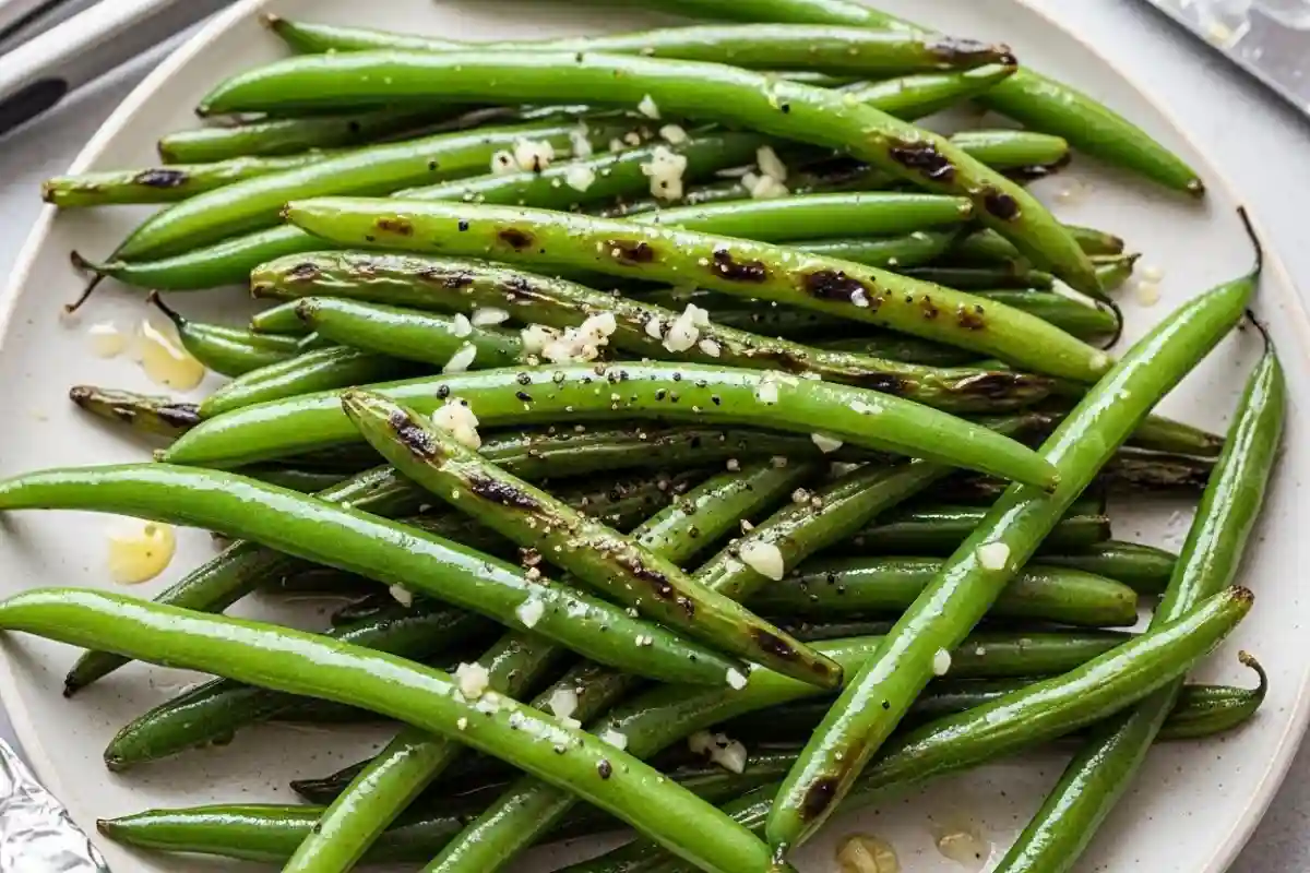 Roasted green beans in garlic butter.