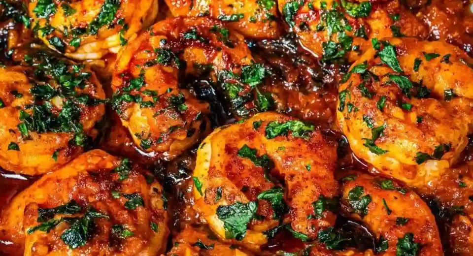 Tender shrimp cooked in a rich garlic butter sauce, creating a flavorful and quick dish perfect for dinner or an appetizer.