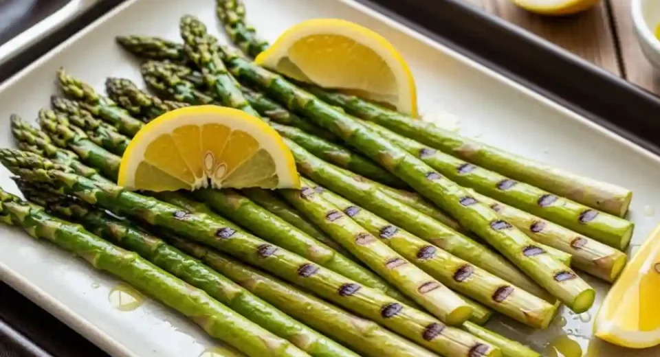 Grilled Asparagus with Lemon and Olive Oil is a simple American side dish