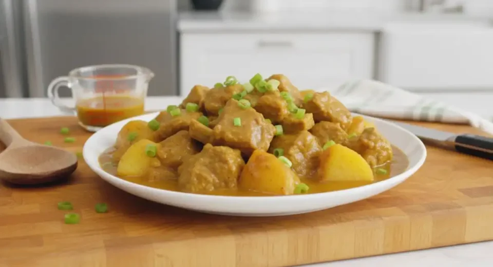 Tender goat simmered in Jamaican curry, thyme, and Scotch bonnet for a rich, spicy, island-style stew.