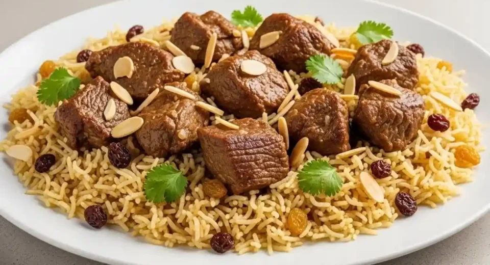 A rich Yemeni dish featuring slow-cooked lamb and aromatic basmati rice seasoned with a fragrant blend of spices.