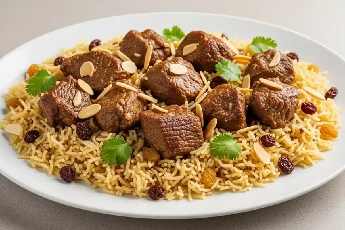 A rich Yemeni dish featuring slow-cooked lamb and aromatic basmati rice seasoned with a fragrant blend of spices.