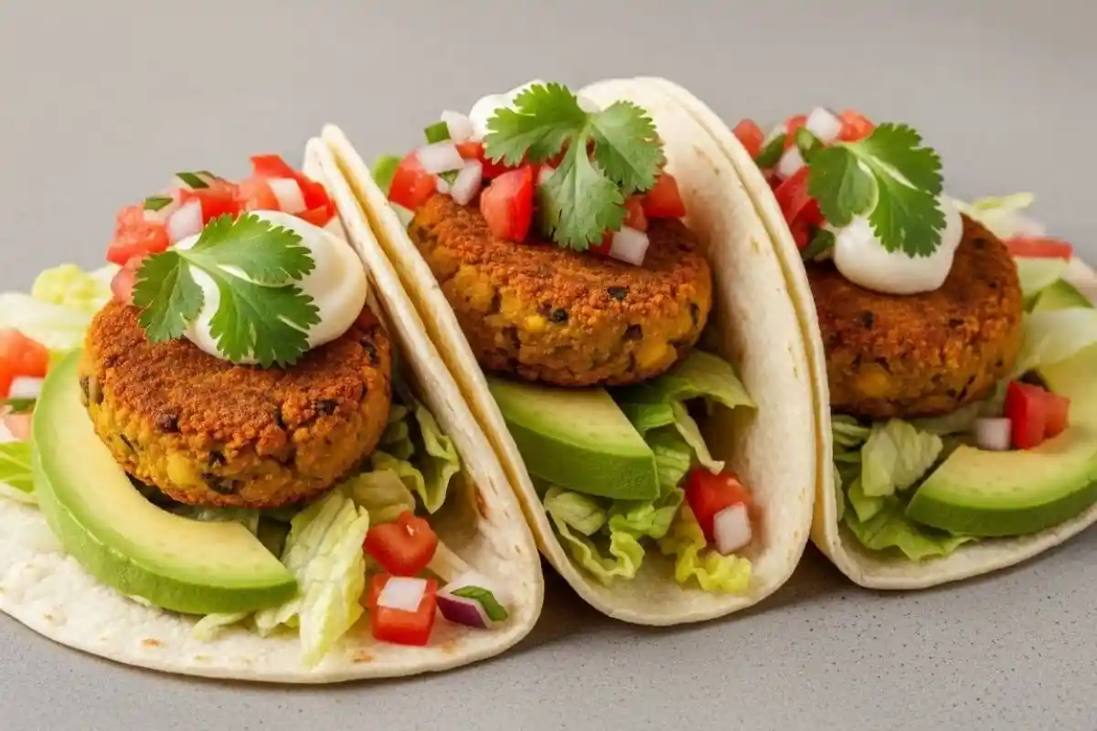 A plant-based twist on the classic smashburger, featuring crispy lentil patties served in soft taco shells with fresh toppings like avocado, salsa, and lettuce.