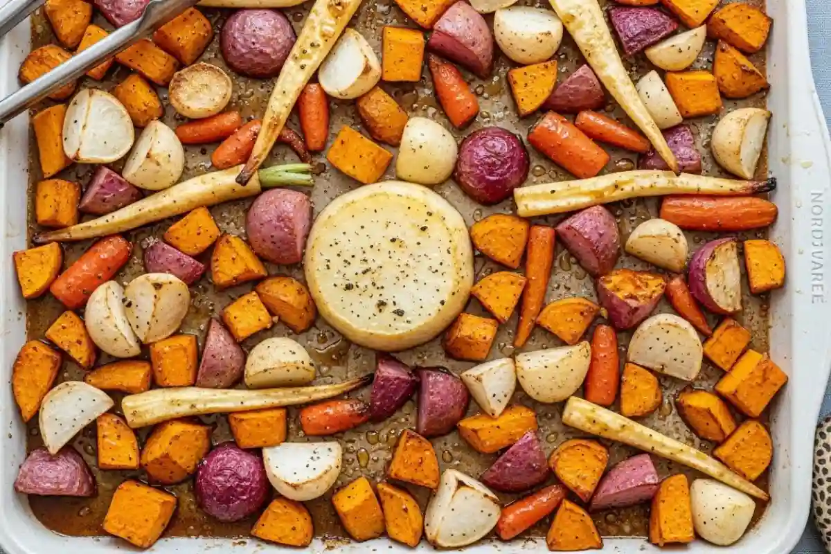 Squash turnips parsnips sweet potato rutabaga carrots maple roasted sticky.