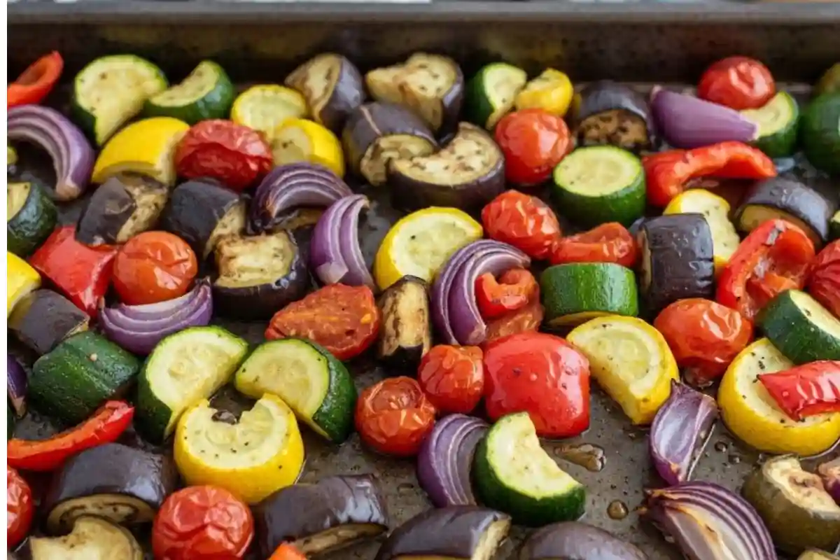 Oven Roasted Ratatouille is a sheet-pan version of the classic where mixed squash, eggplant, and tomatoes roast with olive oil, garlic, and herbs