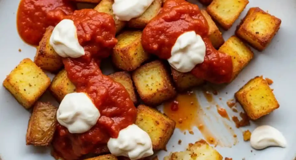 Crispy fried potatoes with spicy tomato sauce and aioli.