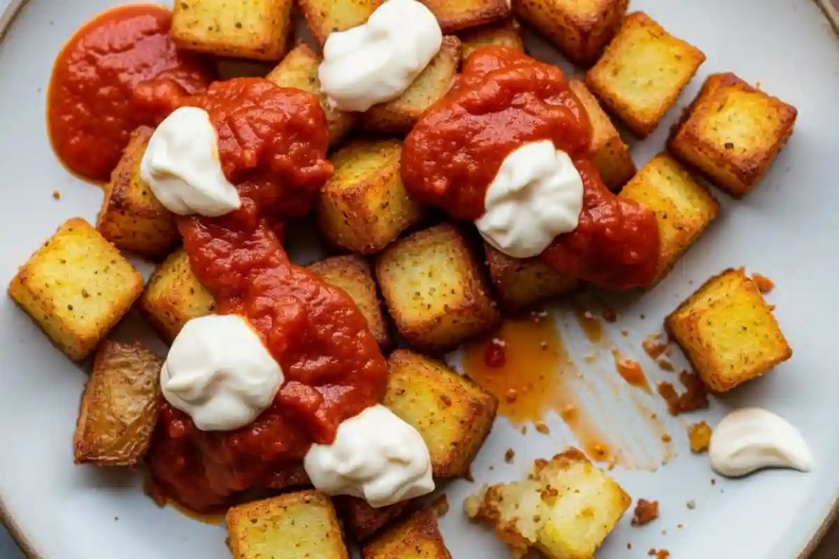 Crispy fried potatoes with spicy tomato sauce and aioli.