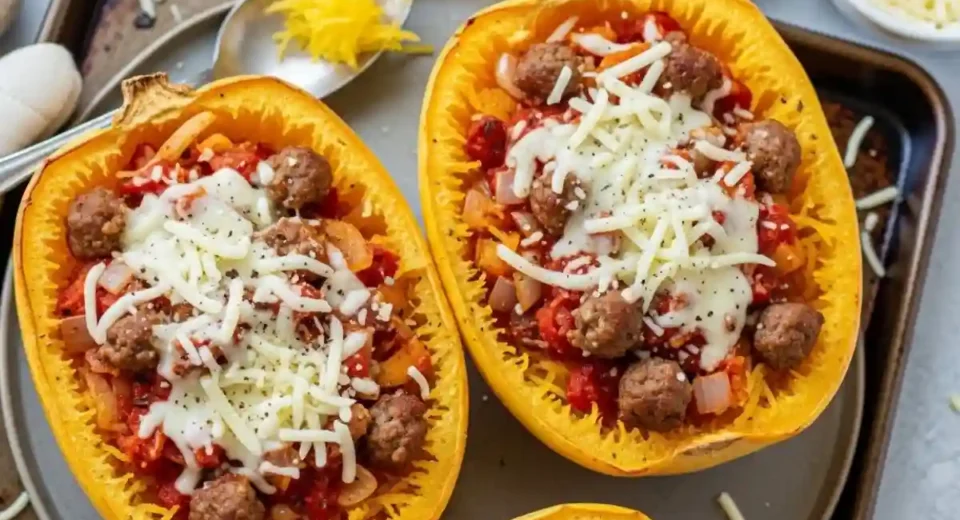 Sausage Stuffed Spaghetti Squash with Italian Sausage is a baked main dish