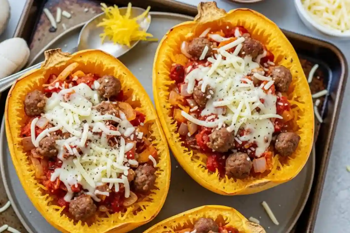 Sausage Stuffed Spaghetti Squash with Italian Sausage is a baked main dish