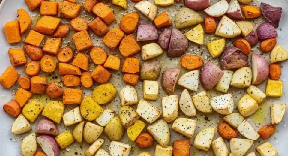 Butternut squash carrots sweet potato rutabaga parsnips turnips roasted crisp.