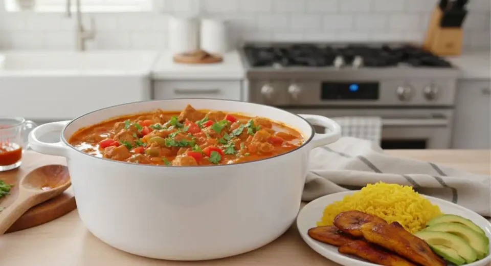 Slow-braised Ecuadorian goat stew cooked in a tangy achiote-tomato-cilantro sauce