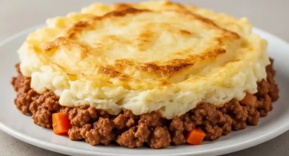 This Shepherd's Pie recipe features a savory ground beef filling with peas, carrots, and onions, topped with creamy mashed potatoes and baked to perfection.