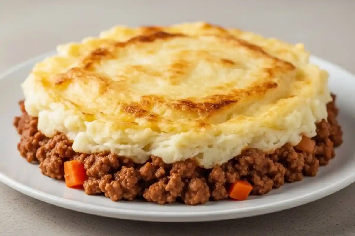 This Shepherd's Pie recipe features a savory ground beef filling with peas, carrots, and onions, topped with creamy mashed potatoes and baked to perfection.