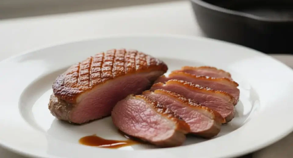 Juicy, medium-rare sous vide duck breast finished