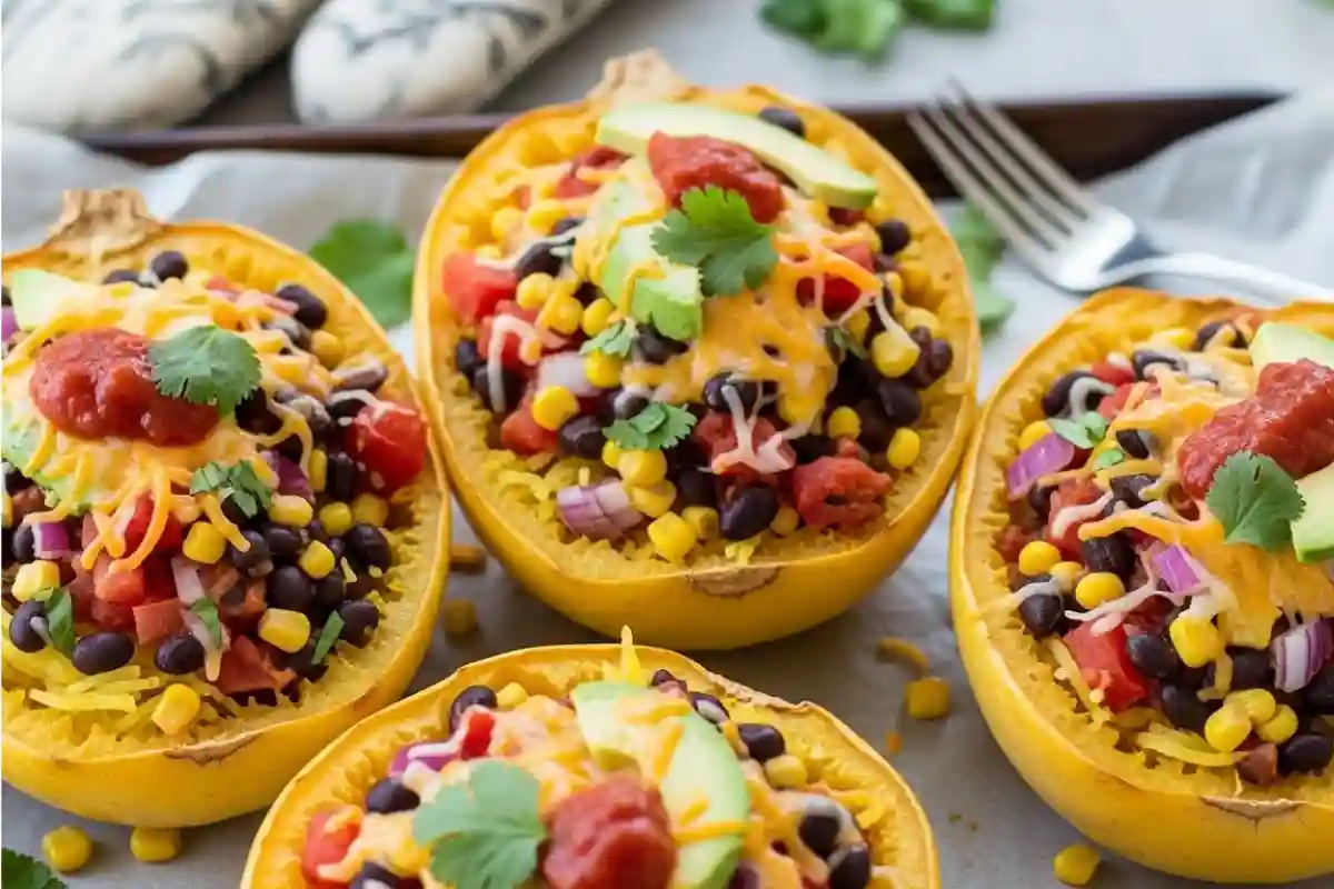 Southwest Spaghetti Squash Bowls with Black Beans are roasted spaghetti squash