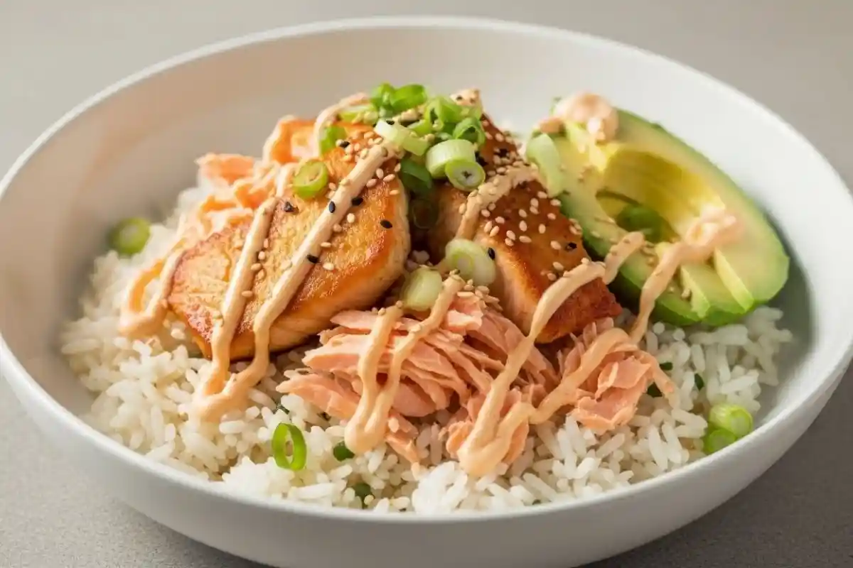 Tender salmon with a spicy mayo sauce, served over seasoned rice. A quick, flavorful Japanese-inspired dish.