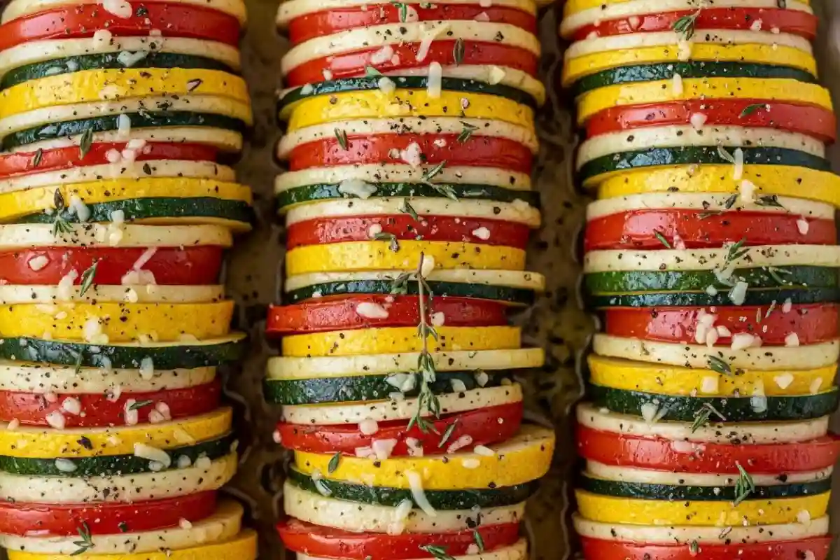 Summer Vegetable Tian with Squash, Tomato, and Potato is a layered baked side dish