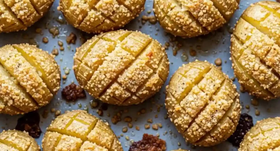 Crispy-bottomed baby potatoes roasted in garlicky parmesan butter.