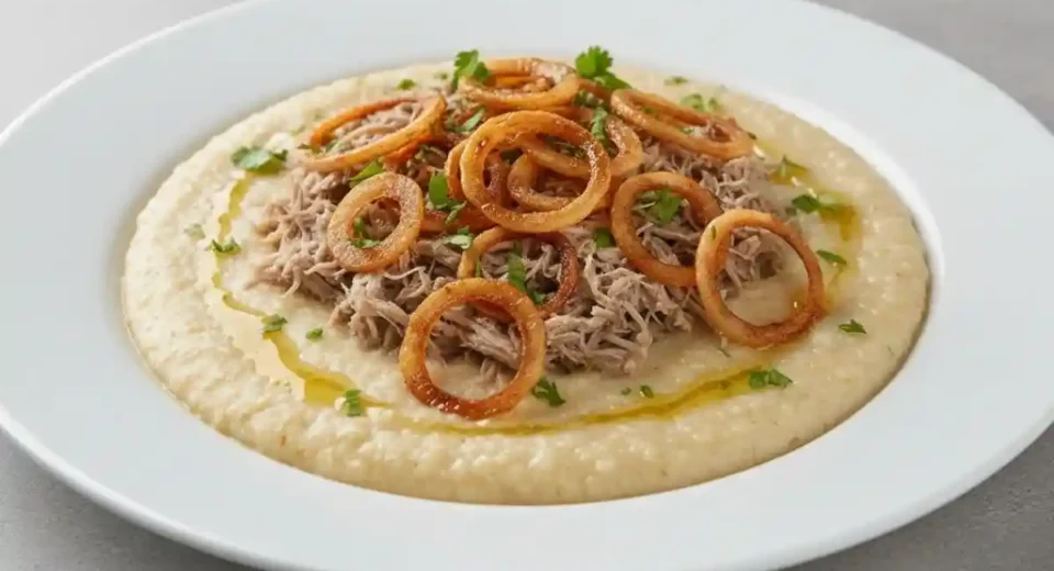 A creamy Gulf breakfast dish made with tender lamb and wheat, slow-cooked with spices to create a savory and hearty meal