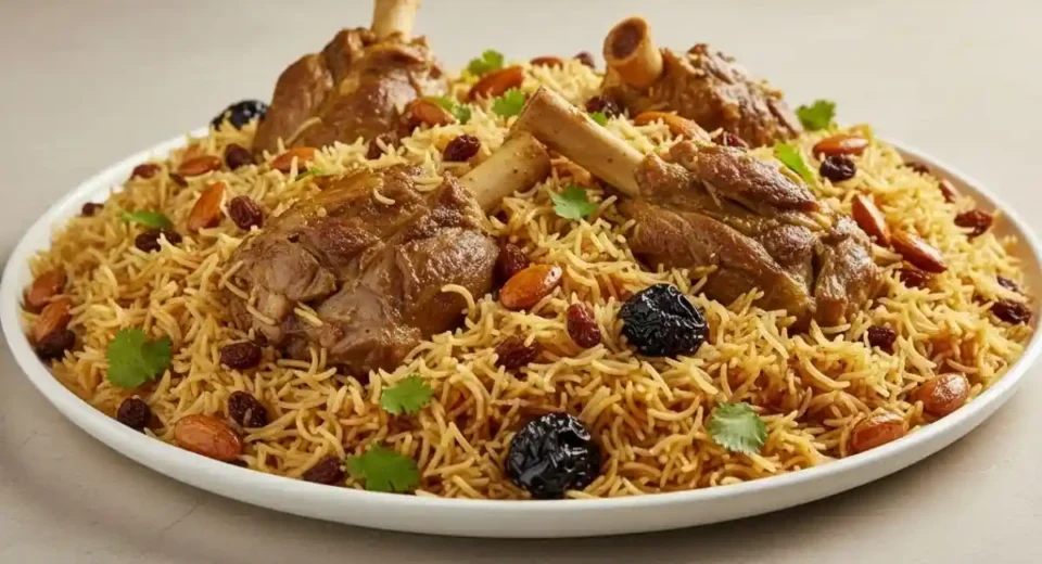 A rich Emirati dish featuring tender lamb cooked with aromatic rice and a blend of spices.
