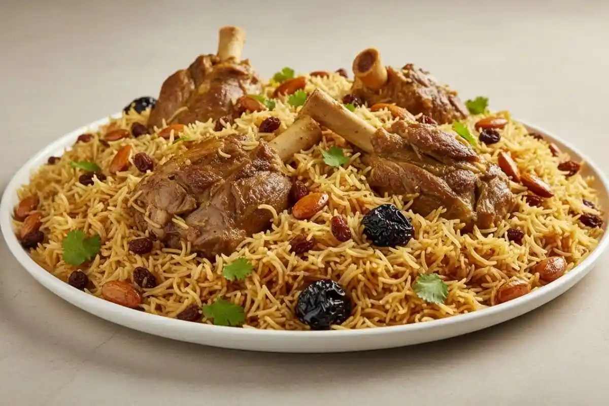 A rich Emirati dish featuring tender lamb cooked with aromatic rice and a blend of spices.