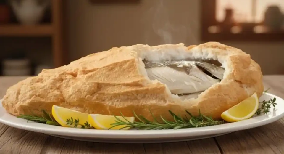 A traditional Italian dish where a whole fish is baked in a salt crust, resulting in tender, flavorful fish with minimal preparation.