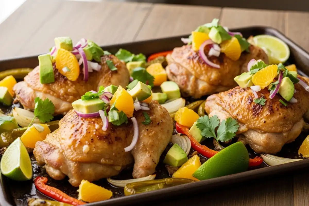 Sheet Pan Cuban Chicken with Citrus Avocado Salsa